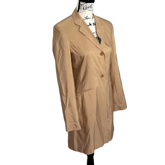 Vintage 1980s 100% Silk Peacoat Sand Tan Coat Long Blazer Jacket Quiet Luxury - Picture 2 of 15